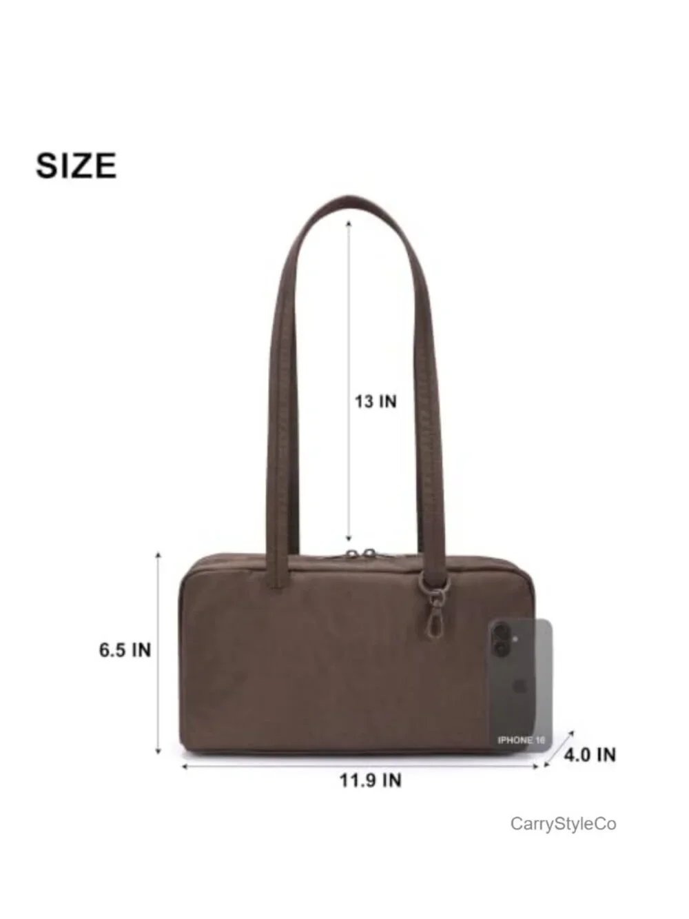 Slouchy Nylon Bowler Handbag with Zippered Pocket & Key Leash, Machine Washable